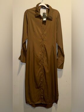 AKIRA Brown Long Sleeve Shirt Dress